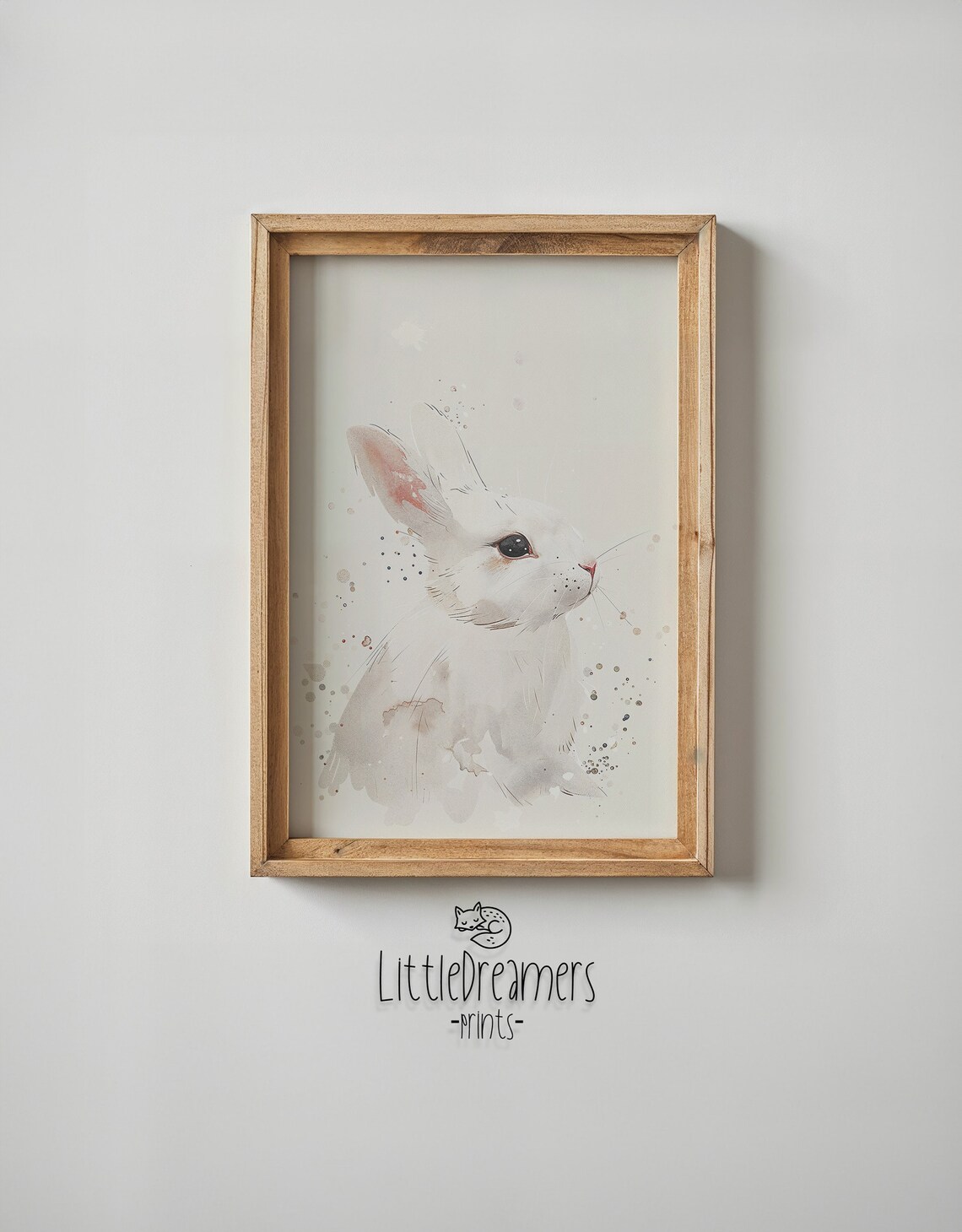 White Bunny Portrait Gentle Watercolor Cream Neutral Kids Room Poster - Image 5
