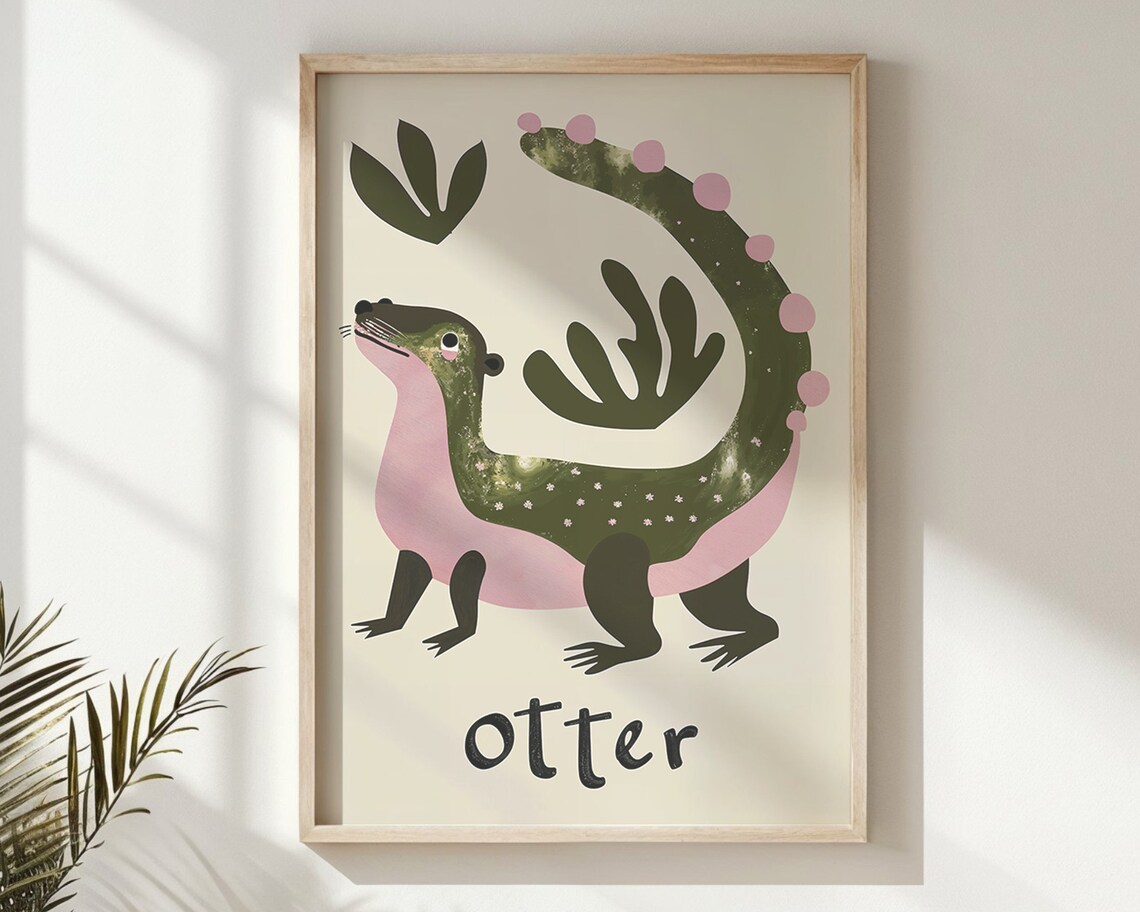 Otter Nursery Wall Art Print, Neutral Kids Room