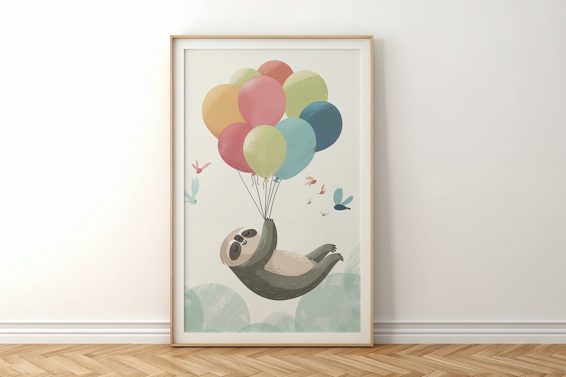 Sloth Balloon Adventure Nursery Wall Art Print - Image 5