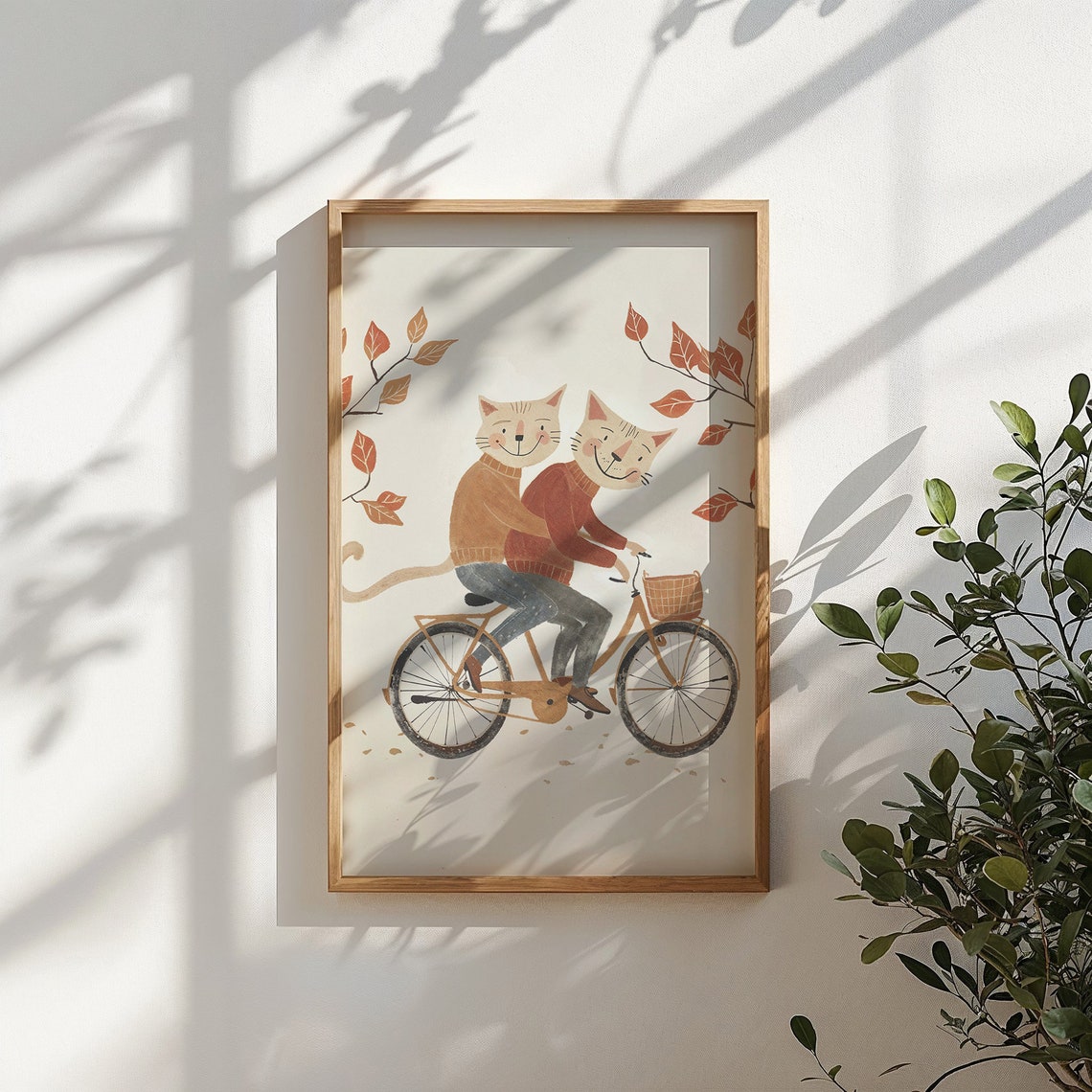 Two Cats Riding Bicycle In Autumn Leaves Whimsical Nursery Poster - Image 6