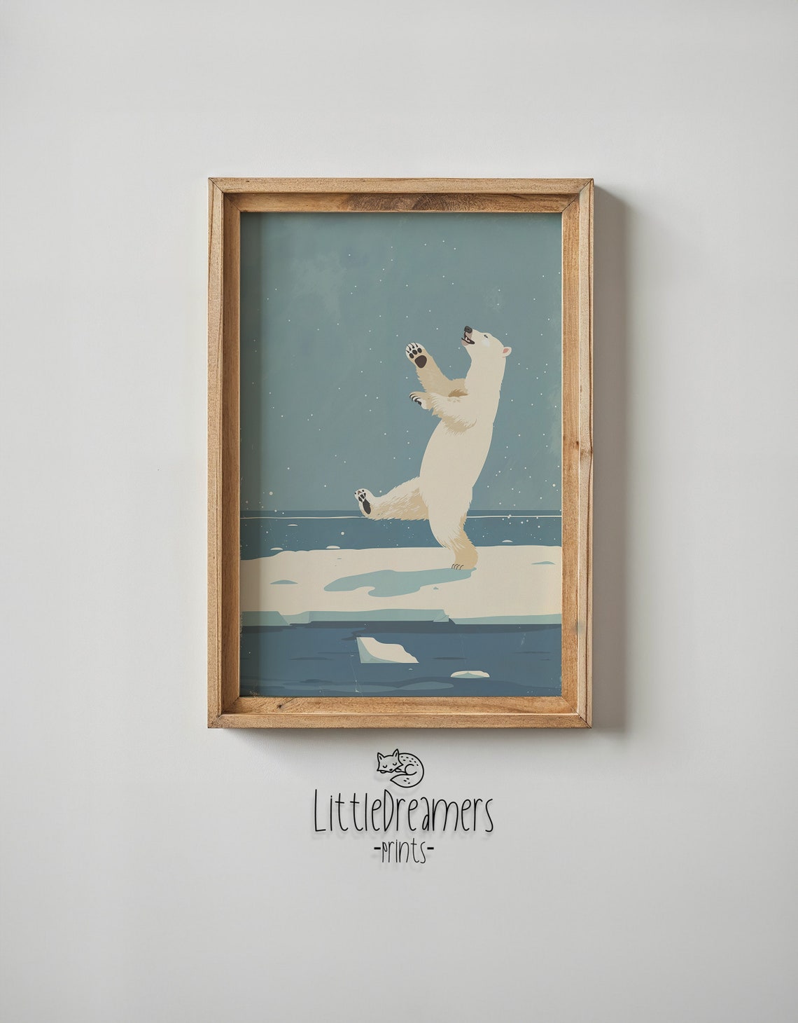 Happy Polar Bear Dancing Ice Floe Night Snow Arctic Wall Poster - Image 6