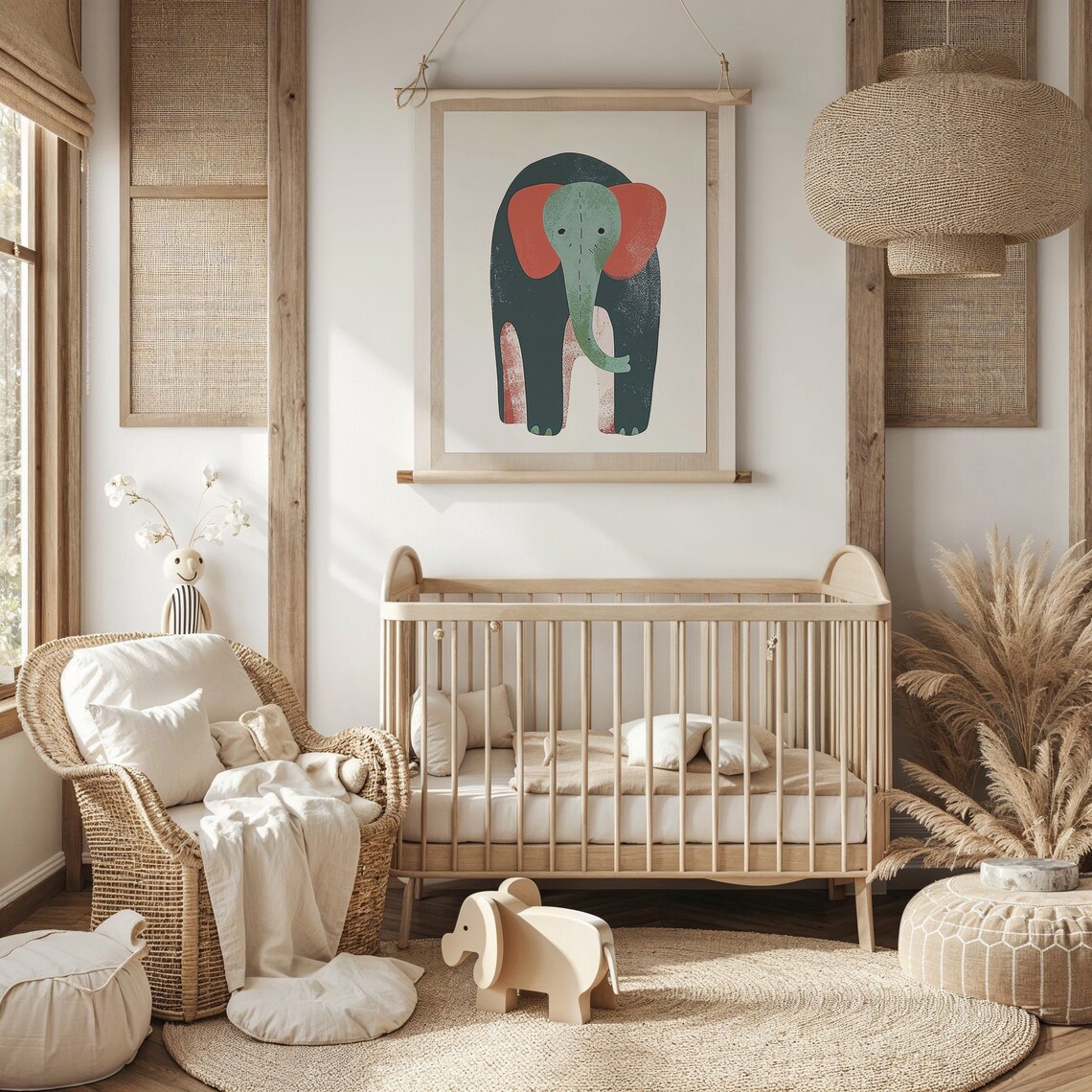 Minimalist Baby Elephant Teal Coral Ears Cute Nursery Wall Art Poster - Image 3