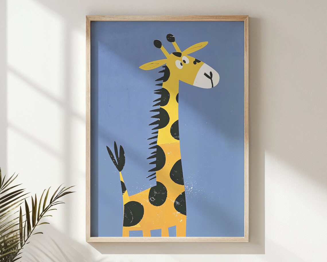 Playful Yellow Giraffe Cartoon Illustration Nursery Kids Room Animal Poster - Image 5