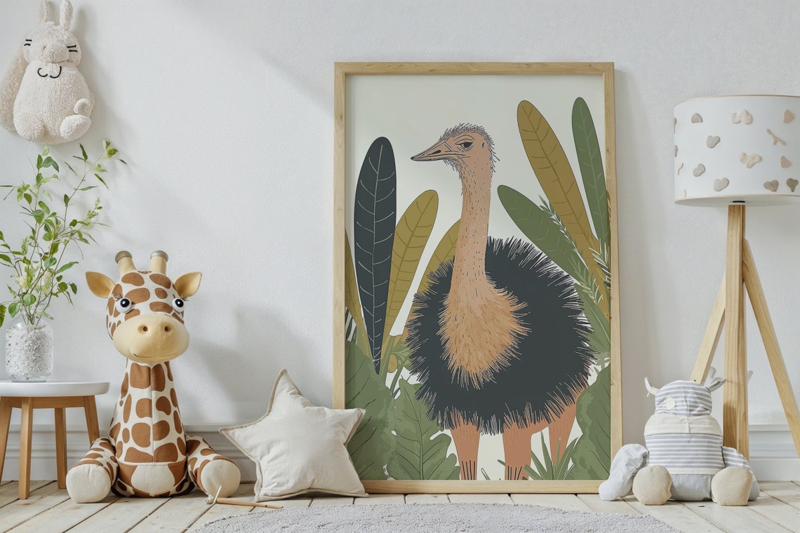 Stylized Emu Among Tropical Leaves Australian Wildlife Poster - Image 2