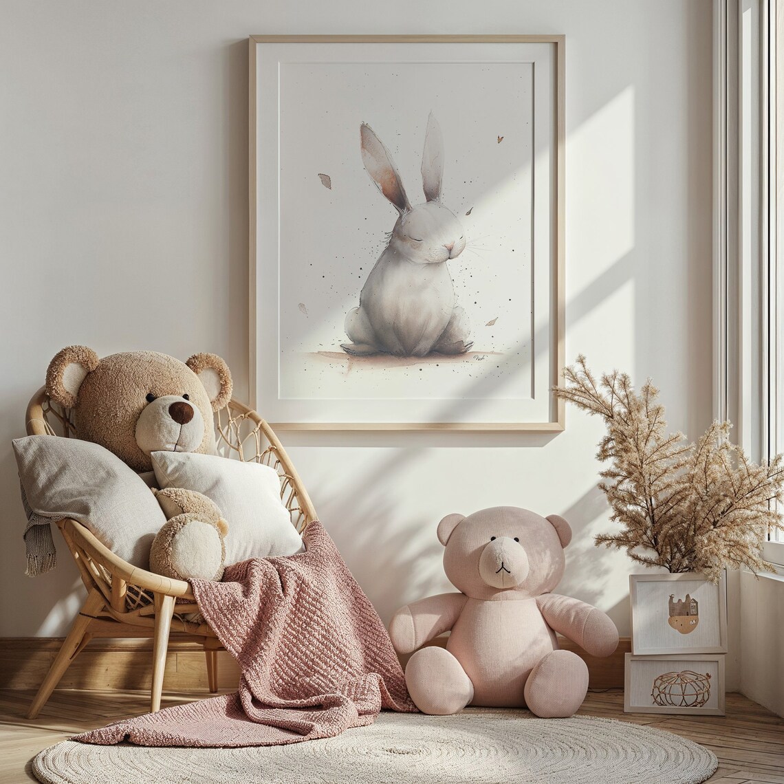 Sleepy White Bunny Watercolor Soft Neutral Nursery Kids Room Art Poster - Image 4