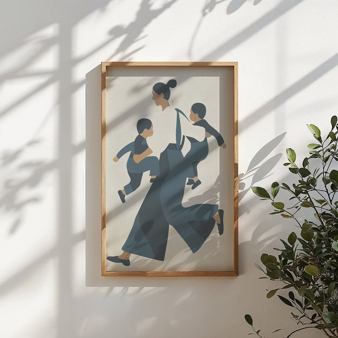 Mother Walking Two Children Minimalist Flat Motherhood Nursery Poster - Image 5