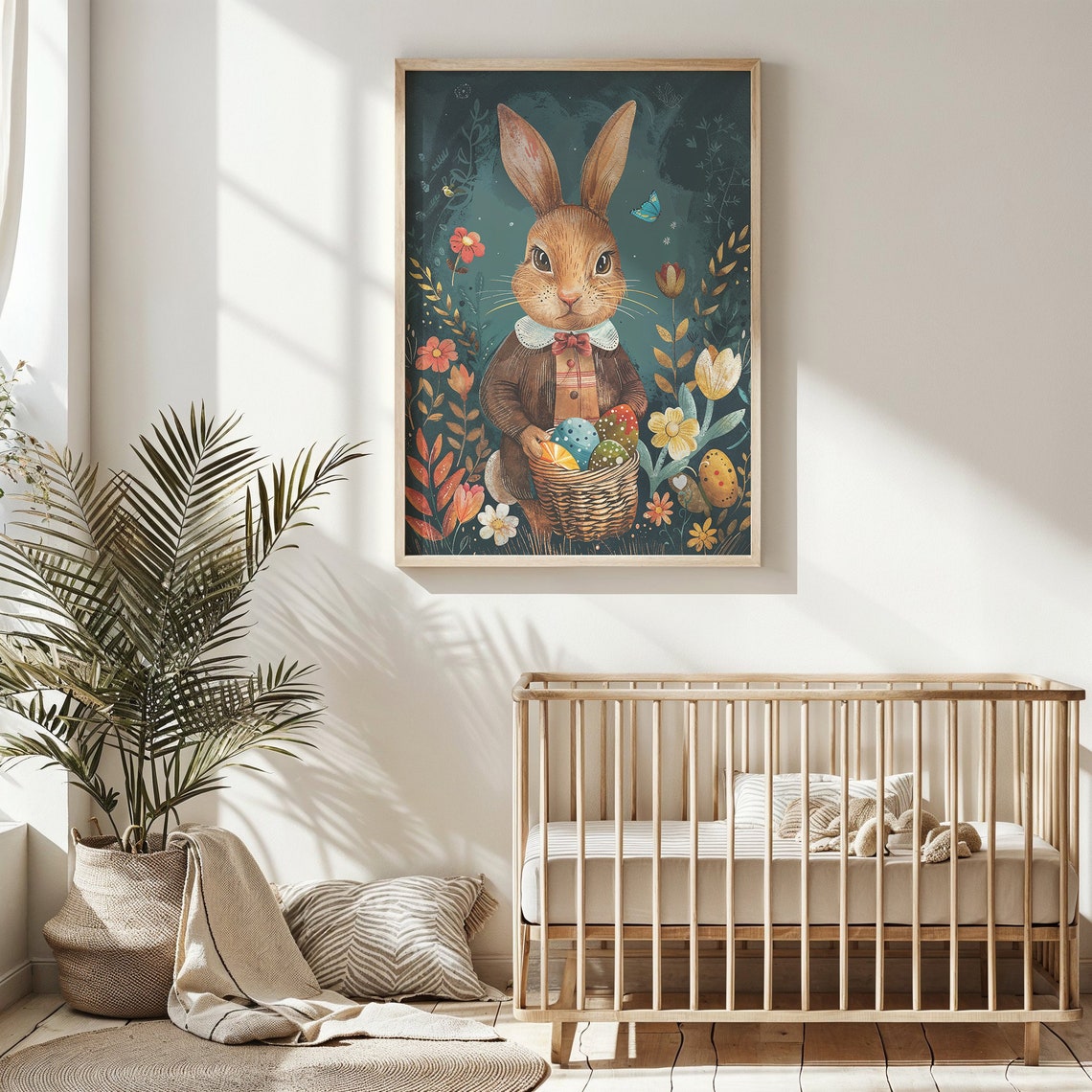 Dapper Brown Bunny Bow Tie Egg Basket Dark Floral Easter Poster - Image 4