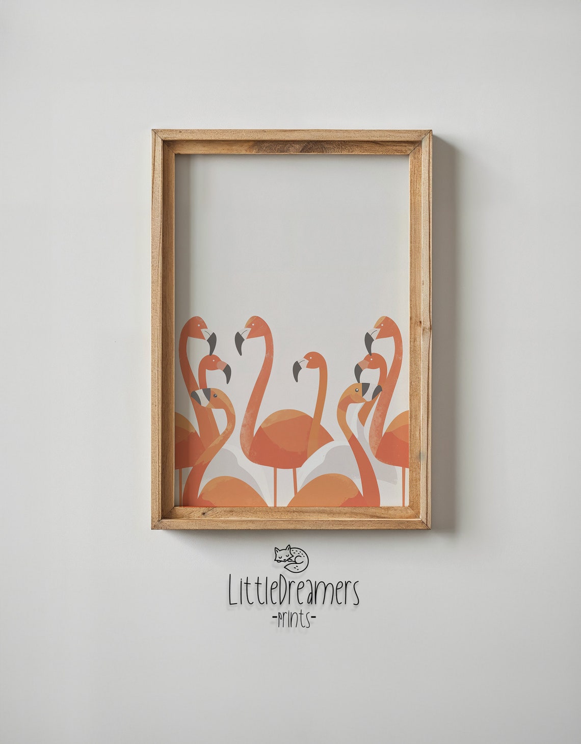 Orange Flamingos Row Airy White Space Landscape Nursery Bird Poster - Image 5