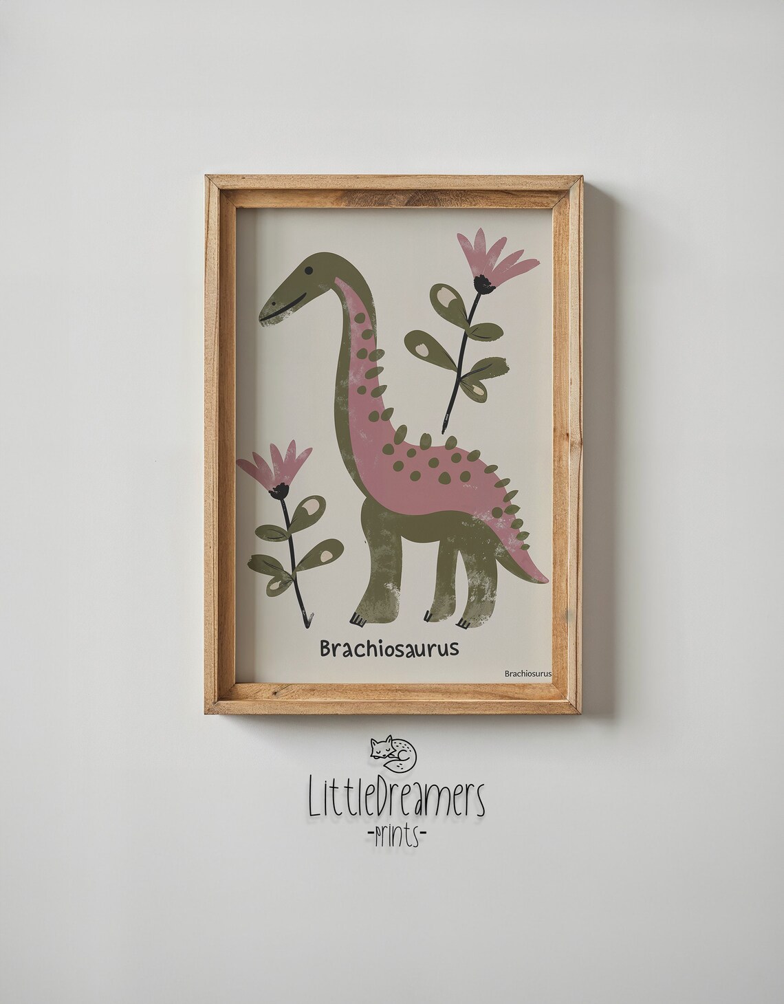 Brachiosaurus Dinosaur Pink Spots Flowers Kids Room Wall Art Poster - Image 6