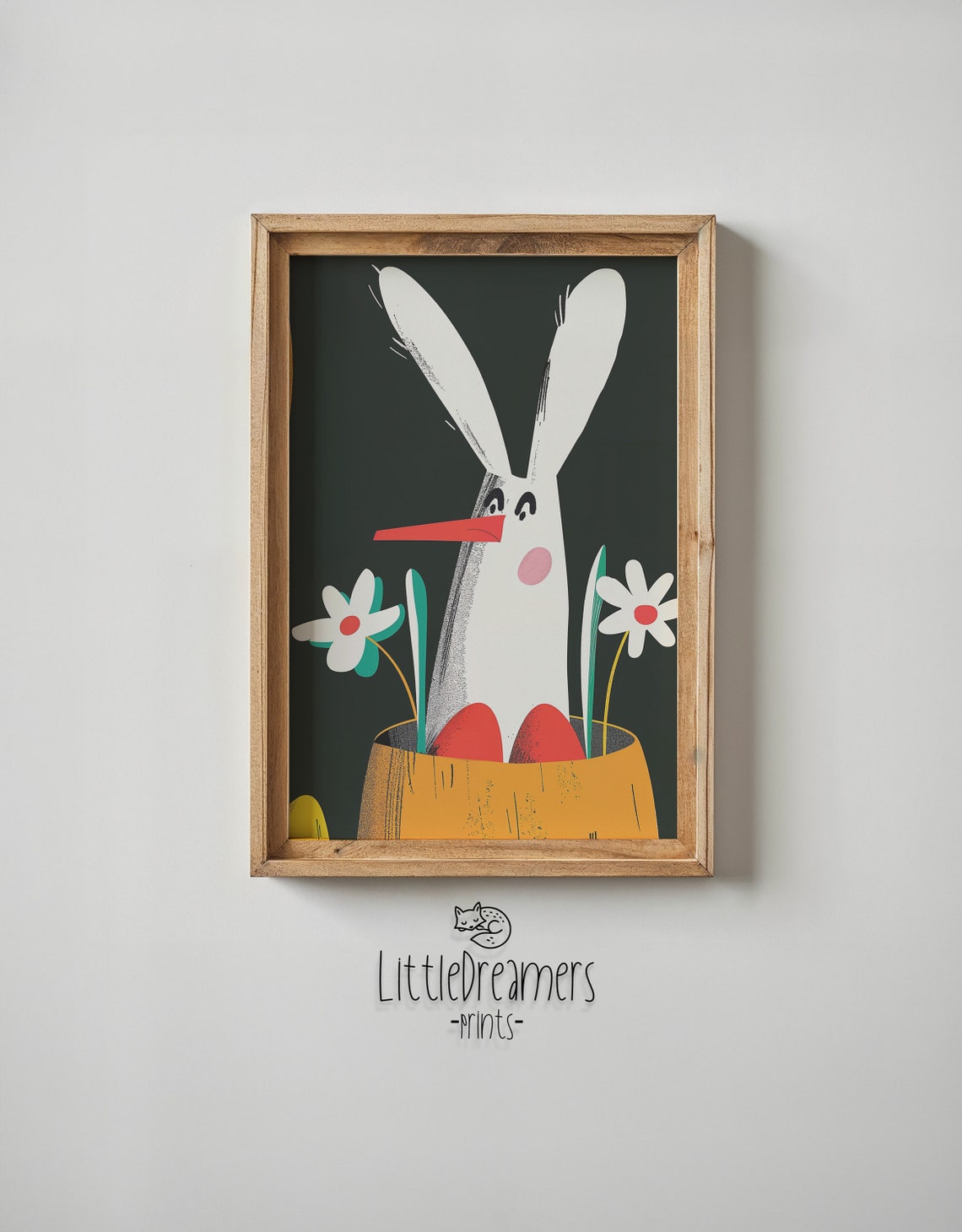Playful Bunny Peeking Easter Basket Flowers Bold Cartoon Poster - Image 5