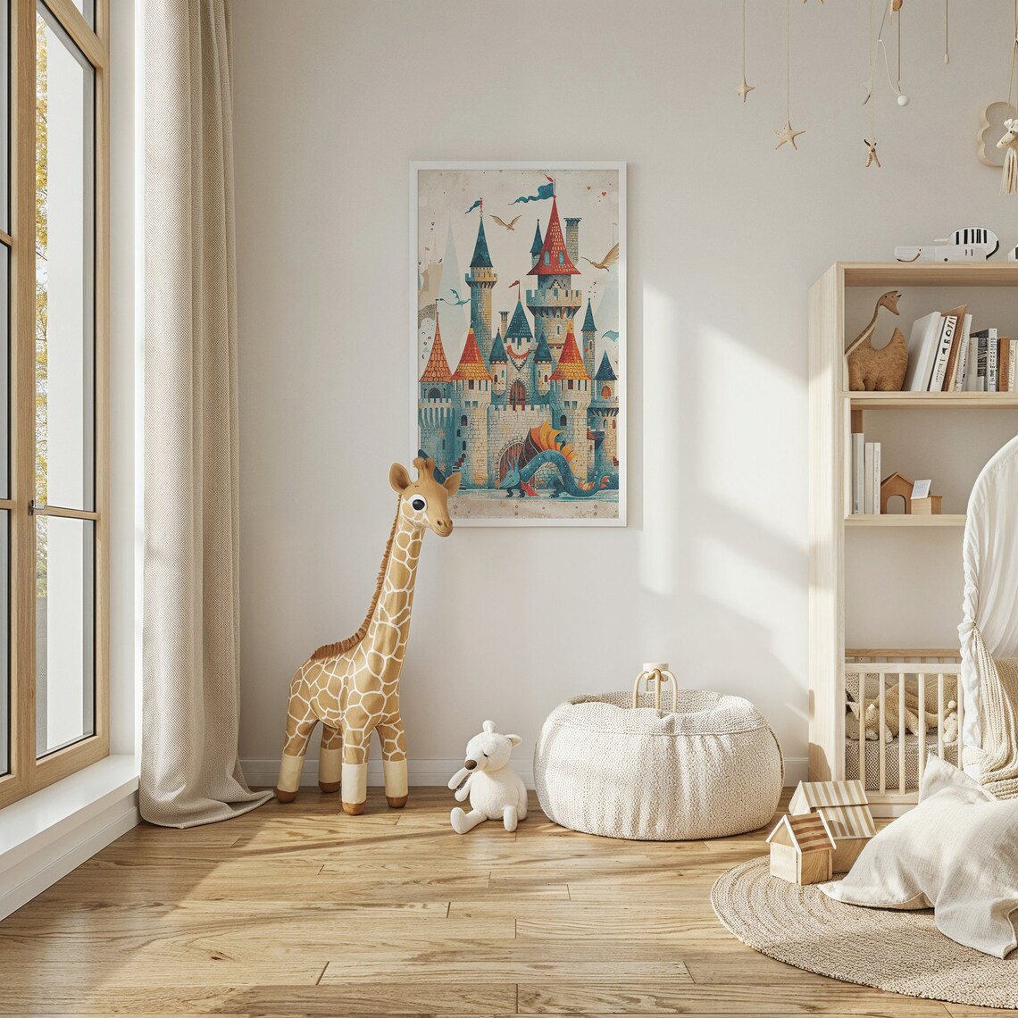 Fantasy Castle and Dragon, Nursery Wall Art Print - Image 4