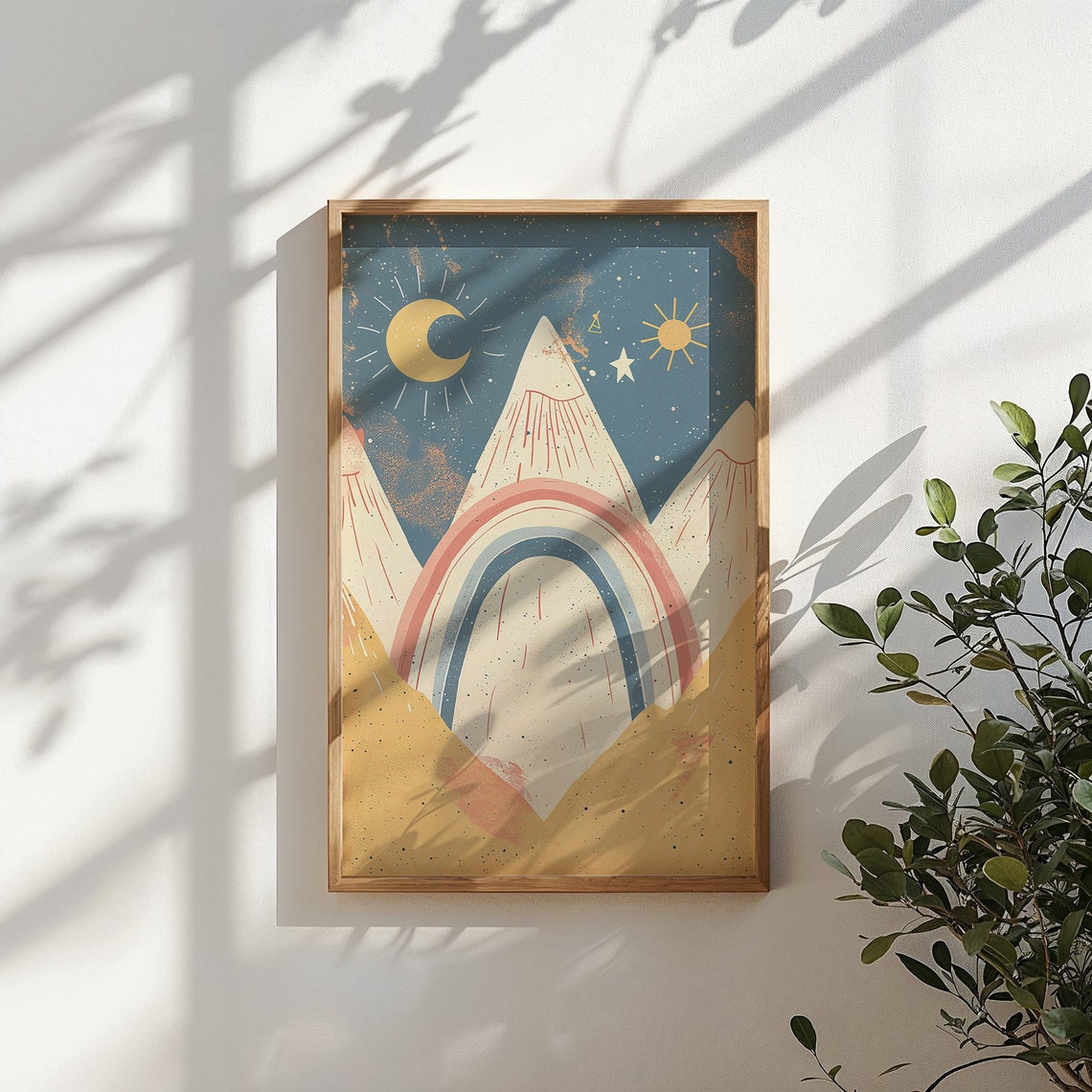 Mountain Landscape Nursery Wall Art Celestial Sun And Moon Kids Poster Childrens Room Decor Retro Rainbow Print Gift Idea - Image 4