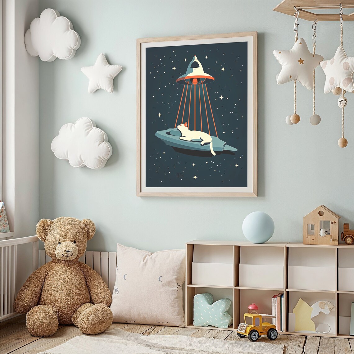 Space Cat Nursery Decor, Sci-Fi Kids Room Poster - Image 2