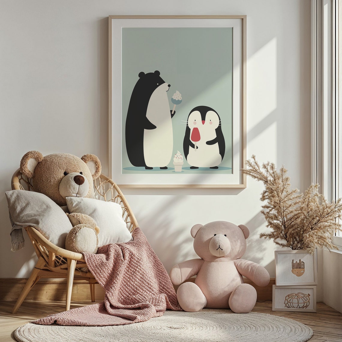 Black Bear Penguin Ice Cream Treats Mint Background Kids Art Poster - Image 4