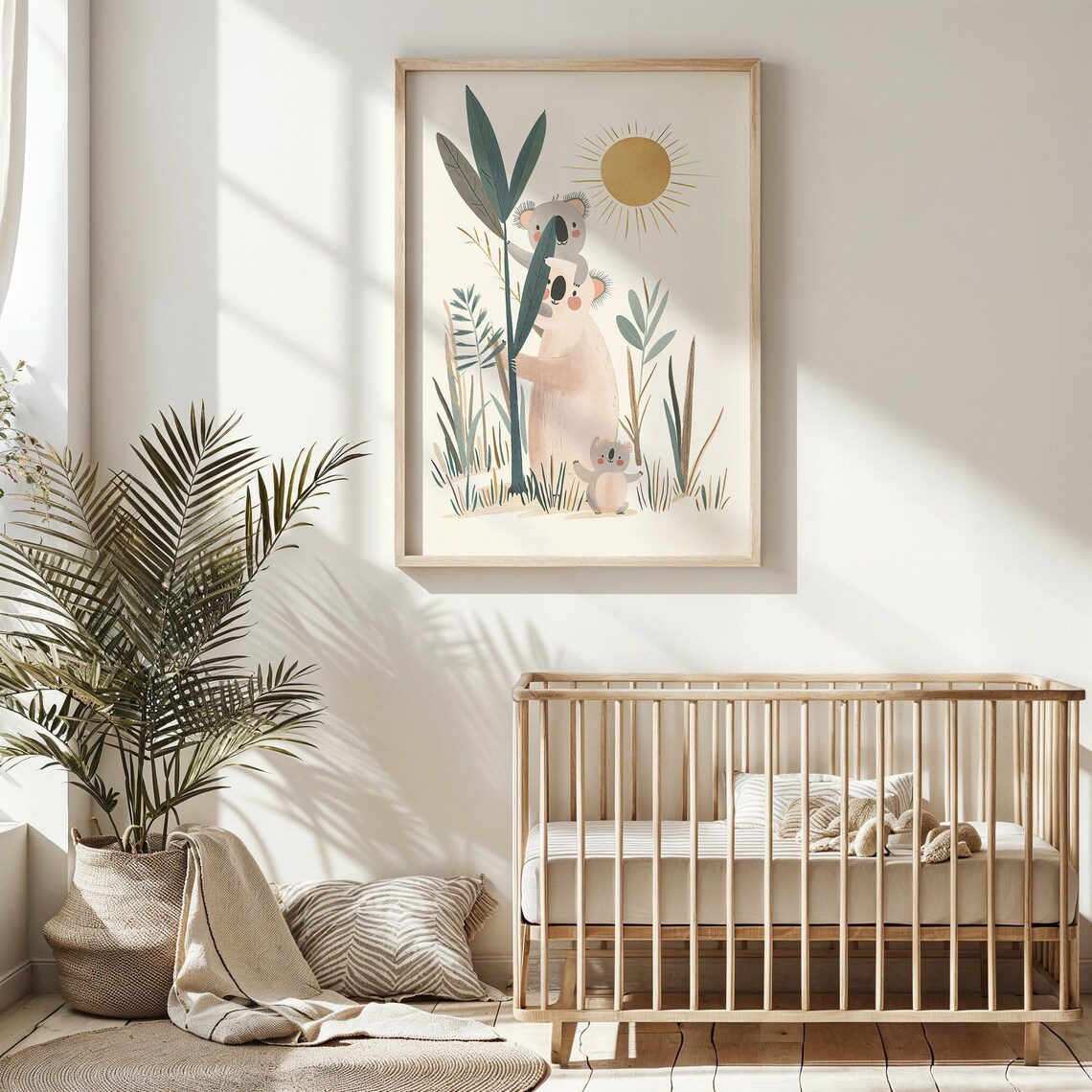 Koala Family Tree Nursery Poster Sun Botanical Cute Kids Room Art