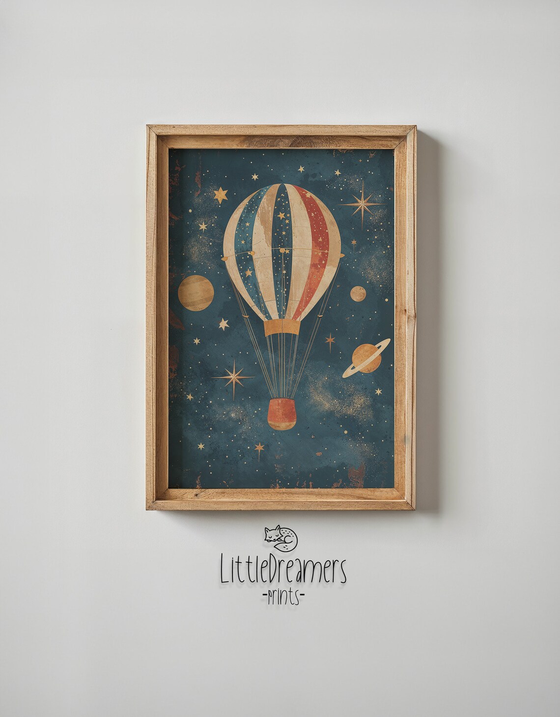 Hot Air Balloon Space Adventure Nursery Poster, Vintage Style - Image 3