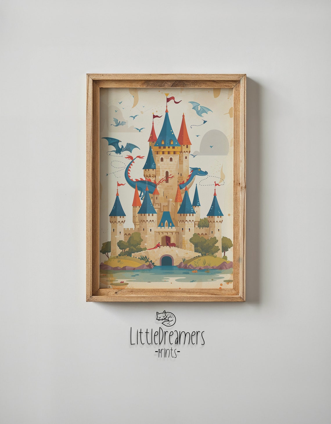 Fairytale Castle Friendly Blue Dragon Whimsical Storybook Kids Poster - Image 6