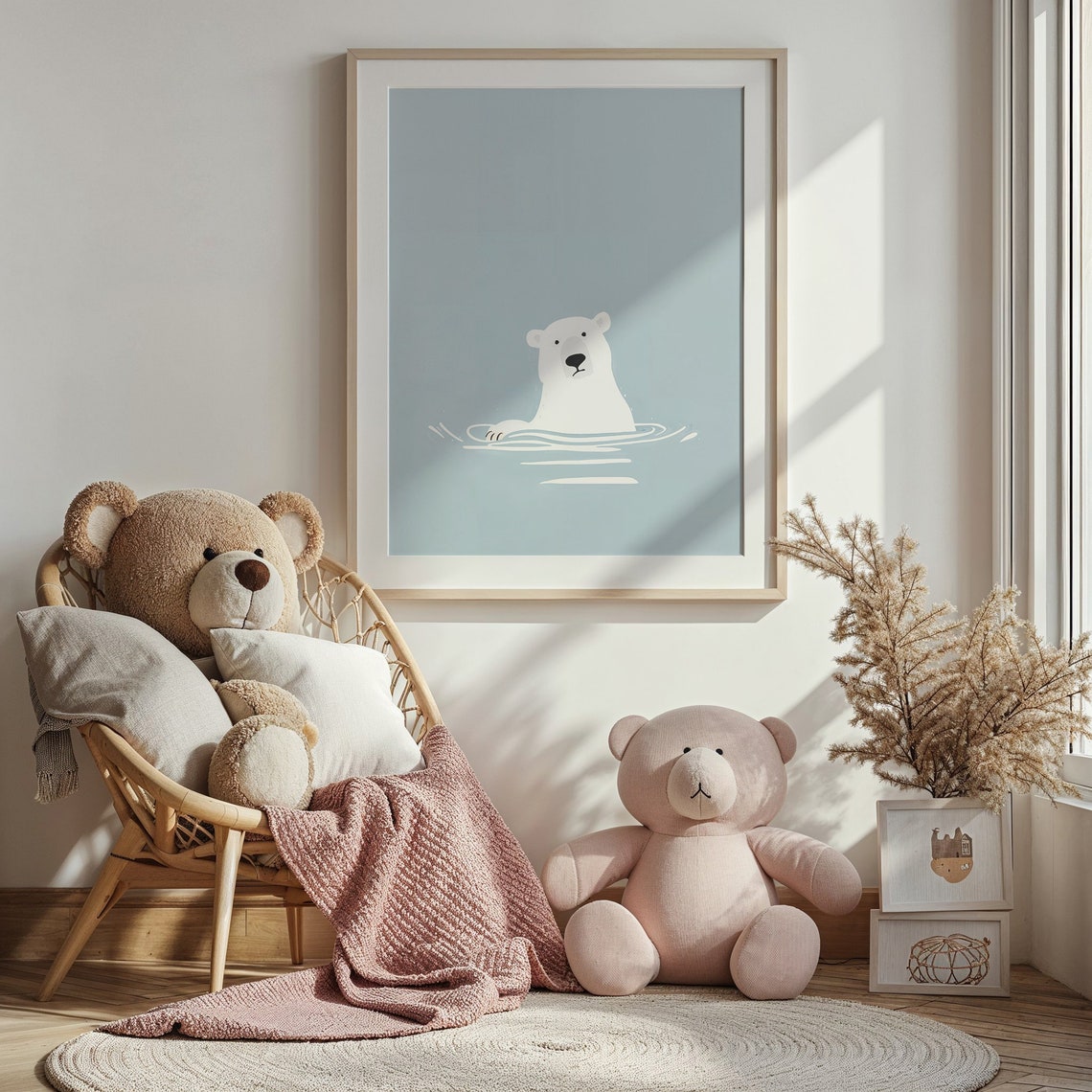 Swimming Polar Bear Calm Blue Water Minimalist Nursery Wall Poster - Image 3