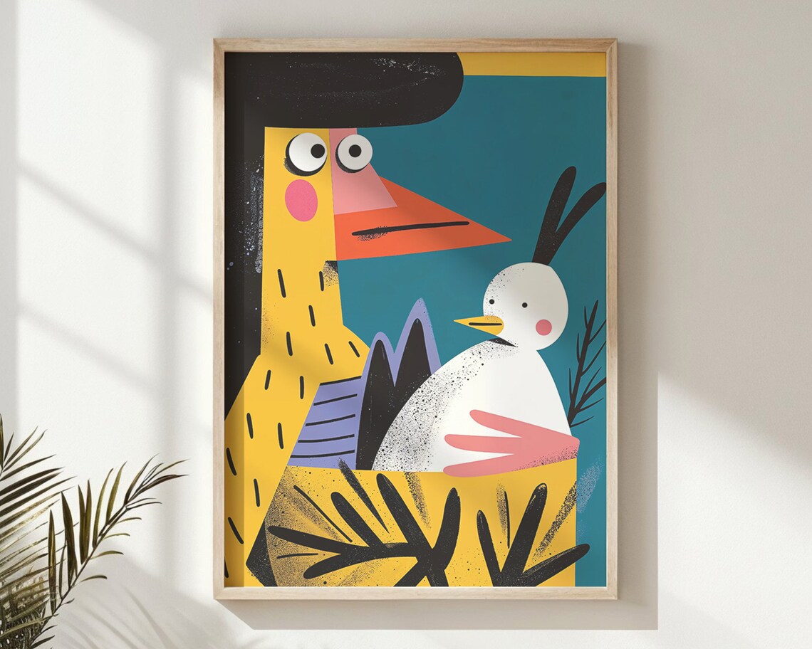 Quirky Yellow Bird Long Orange Beak Bold Pop Art Kids Room Poster
