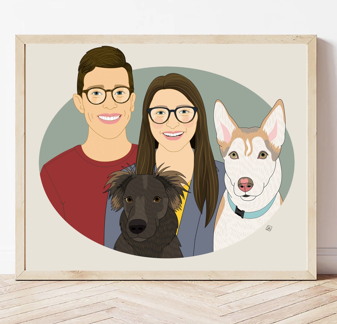 Couple With Two Dogs Custom Family Pet Portrait Illustration Poster - Image 5