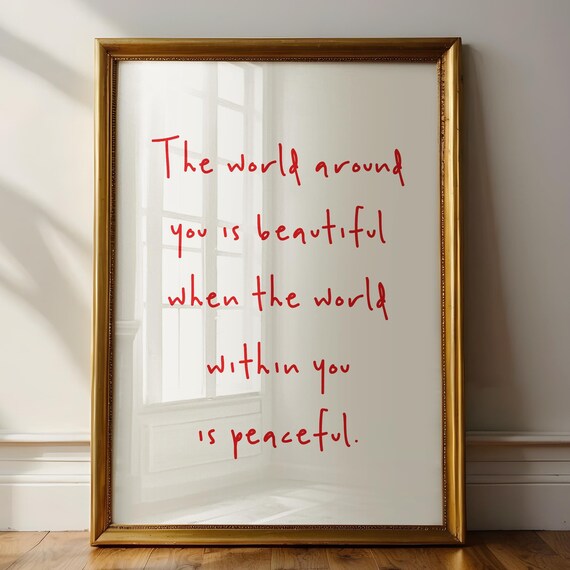 Peaceful Inner World Beautiful Red Handwritten Quote Typography Poster