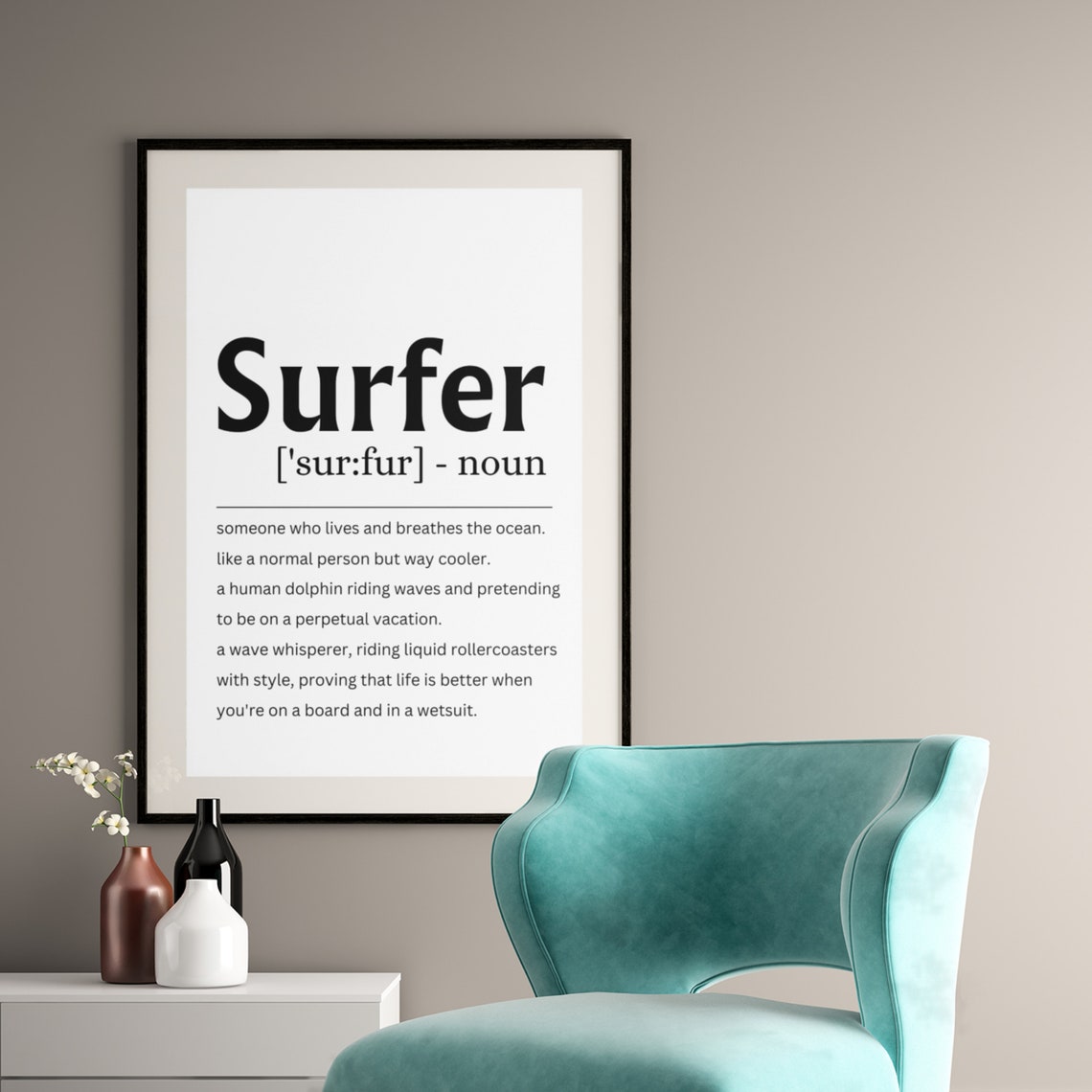 Surfer Definition Funny Quote Ocean Beach Lover Gift Wall Poster - Image 5