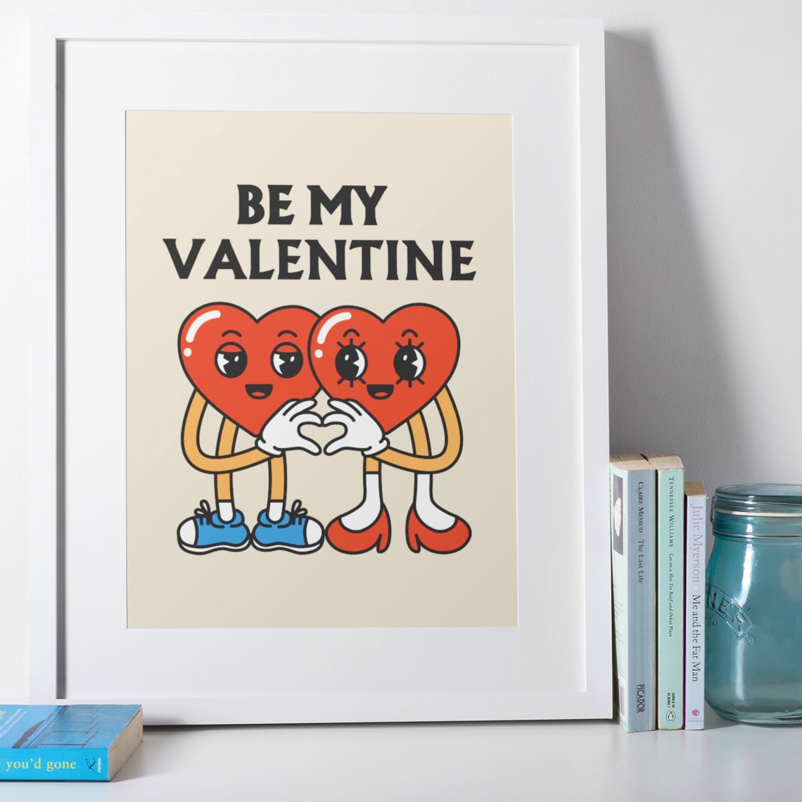 Be My Valentine Cute Retro Cartoon Heart Couple Valentine Poster - Image 5