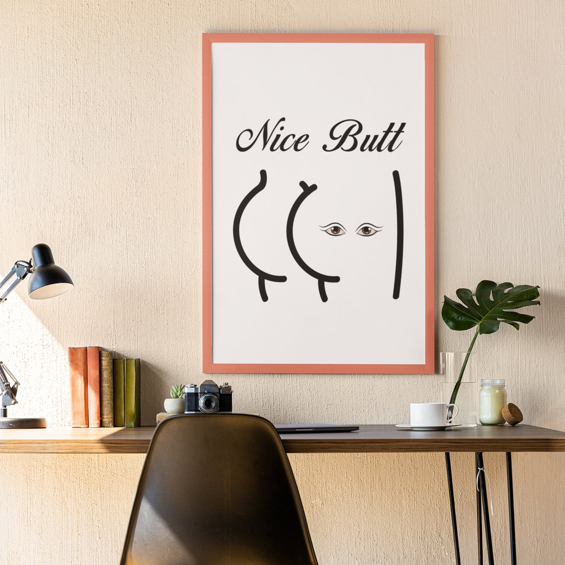 Nice Butt Black Script Minimalist Line Art Cheeky Humor Poster - Image 5