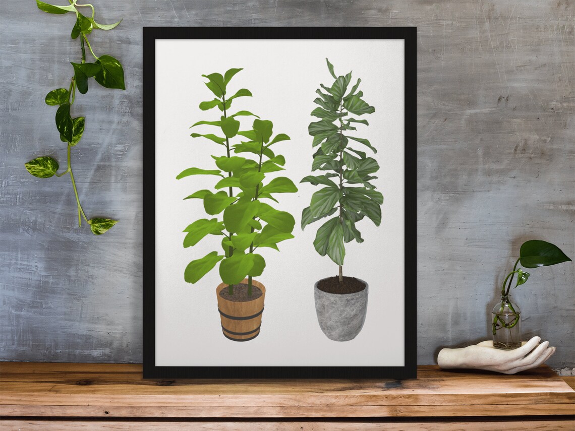 House Plant Art Two Potted Plants Watercolor Botanical Leaf Poster - Image 8
