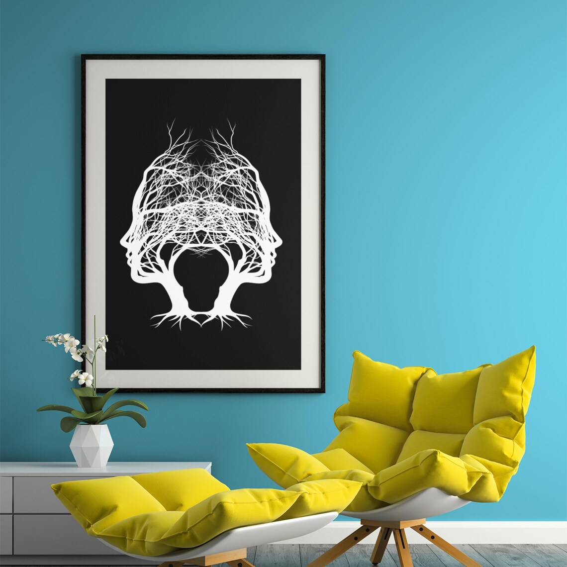Optical Illusion Tree Woman Face Silhouette Black White Poster - Image 3