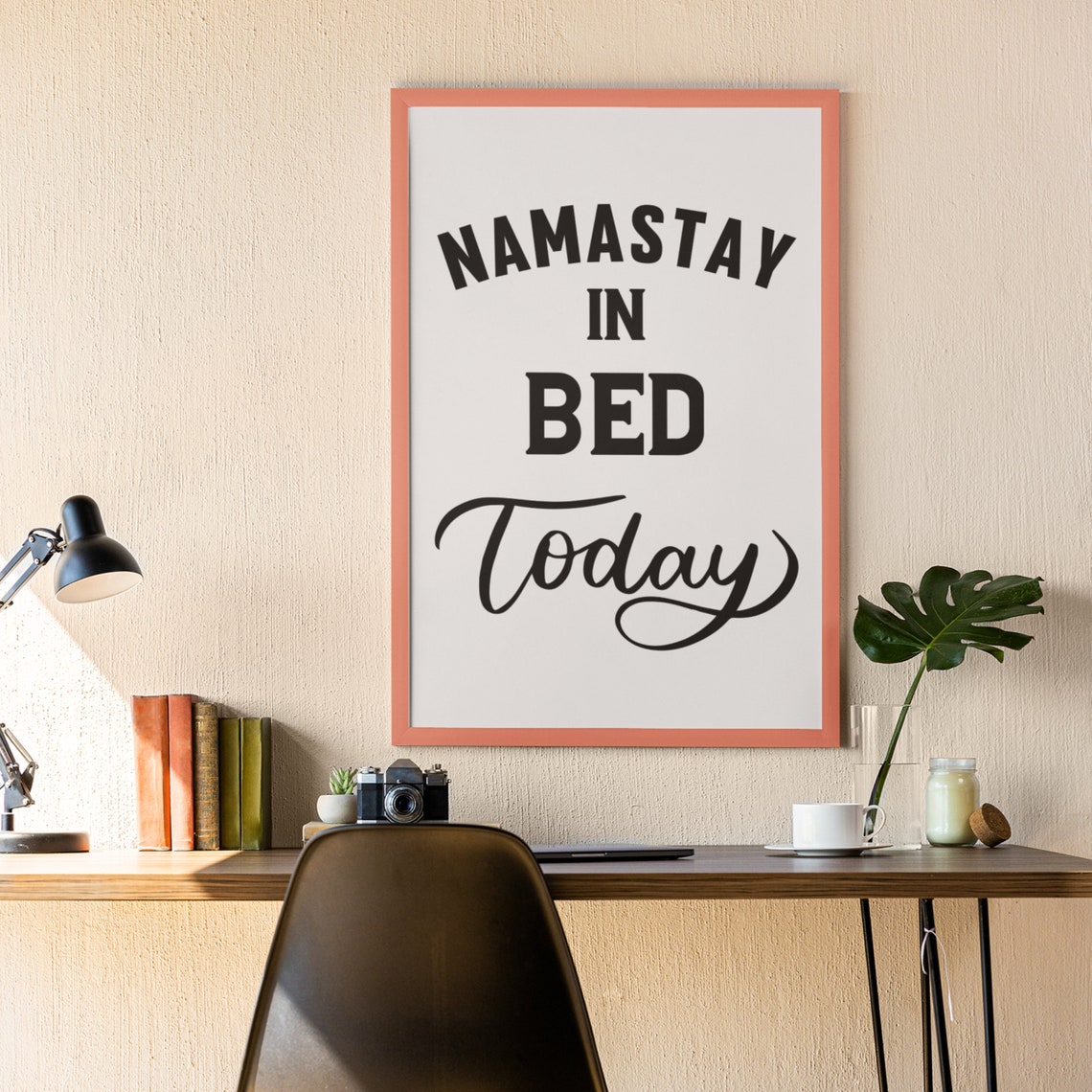Namastay in Bed Today Funny Lazy Bedroom Typography Quote Poster - Image 4