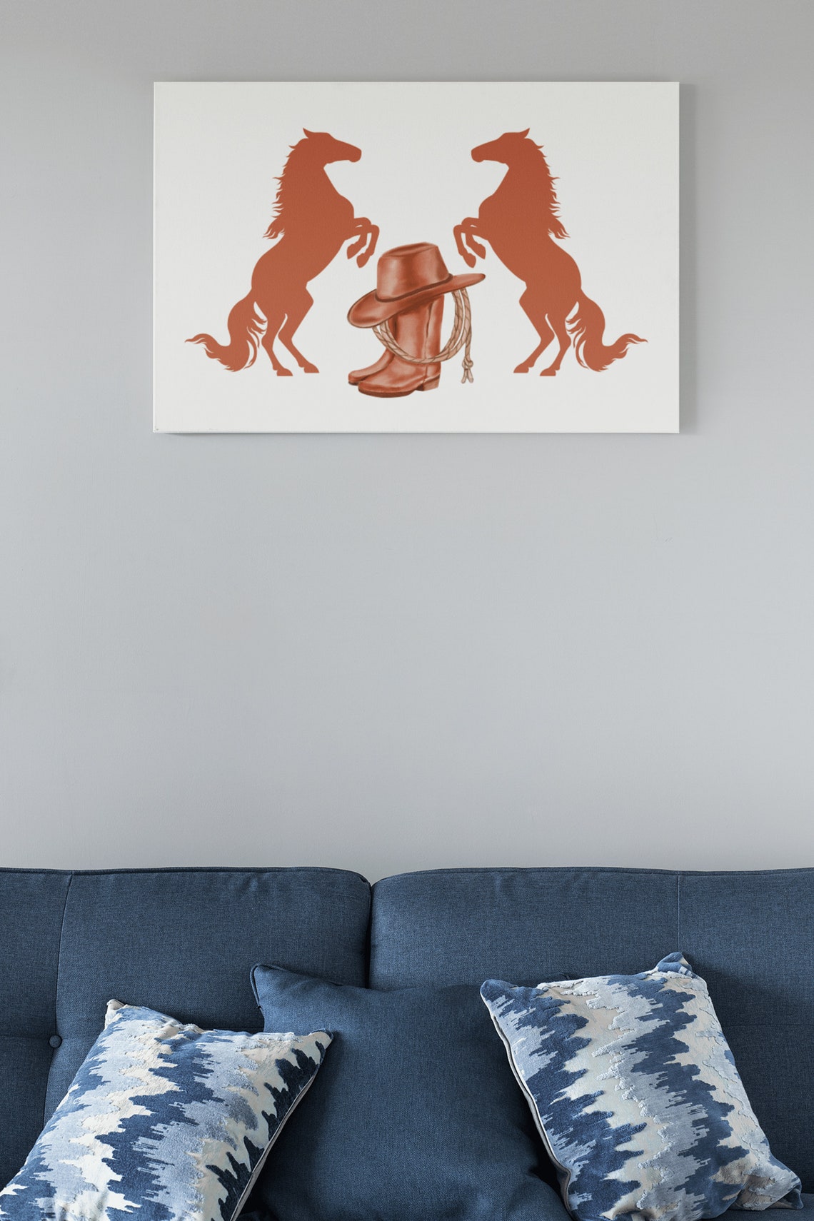 Western Cowboy Boots Hat Horses Silhouette Rustic Art Poster - Image 3
