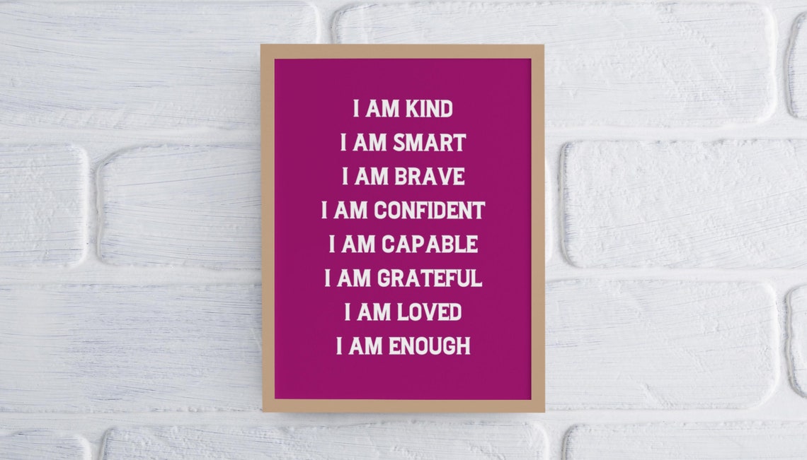 I Am Enough Kind Brave Confident Affirmations Magenta Quote Poster