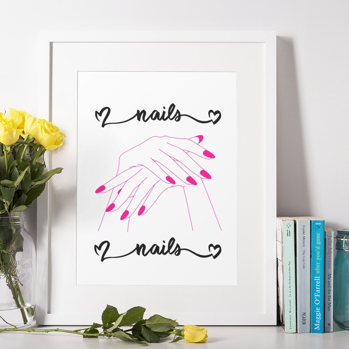 Nails Script Heart Line Art Hands Pink Manicure Salon Decor Poster - Image 4