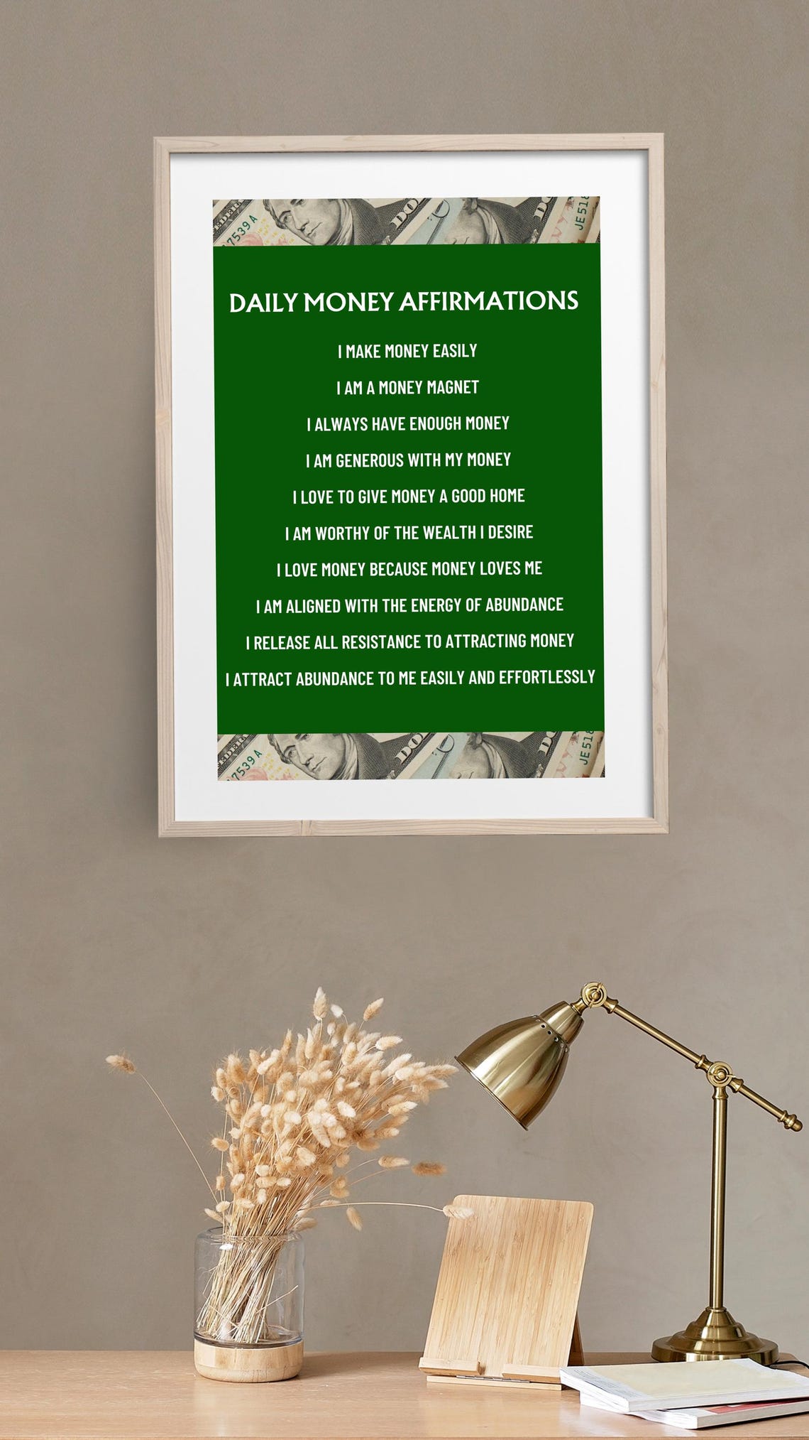 Daily Money Affirmations Abundance Wealth Mindset Green Poster - Image 3