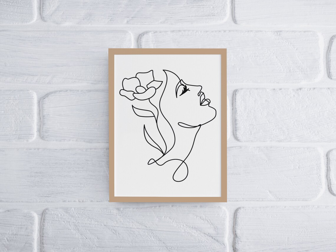 Woman Face One Line Drawing Flower Minimalist Floral Art Poster - Image 5