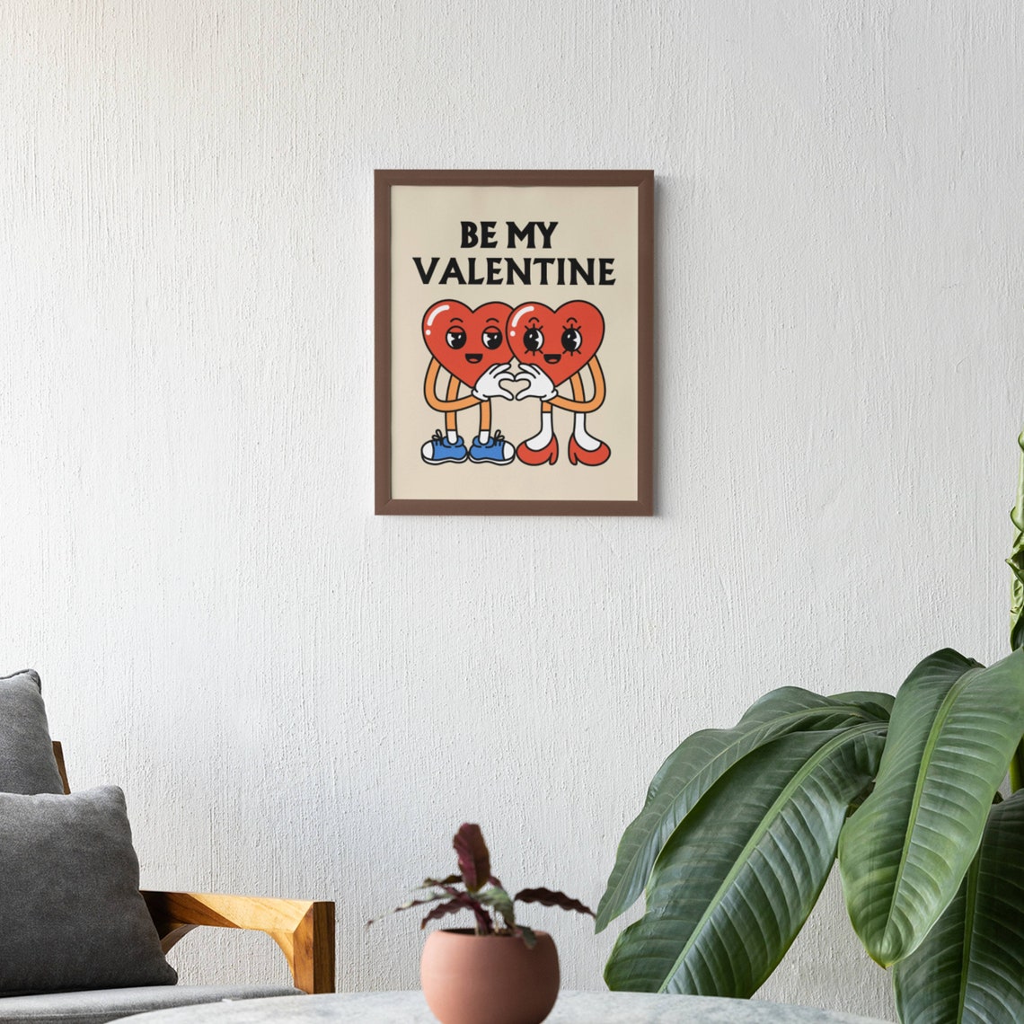 Be My Valentine Cute Retro Cartoon Heart Couple Valentine Poster - Image 9