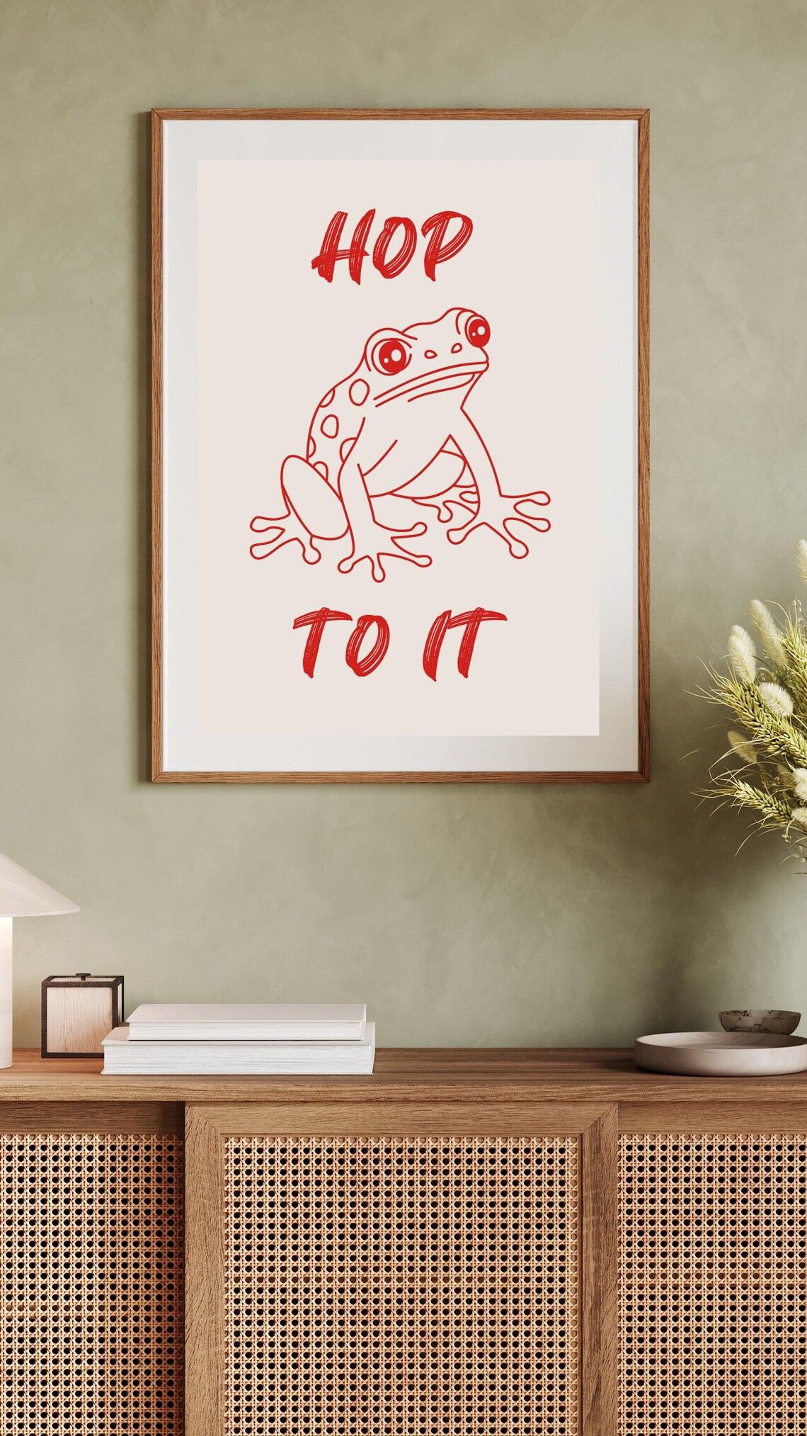 Hop To It Cute Red Frog Line Art Minimalist Motivational Poster - Image 4