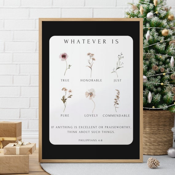 Whatever Is True Philippians 48 Poster Botanical Christian Wall Art Floral Bible Verse Print Modern Scripture Home Decor Gift