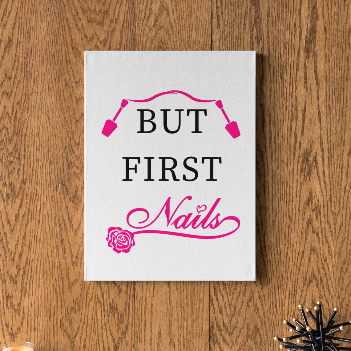 But First Nails Rose Script Pink Manicure Salon Quote Decor Poster - Image 3
