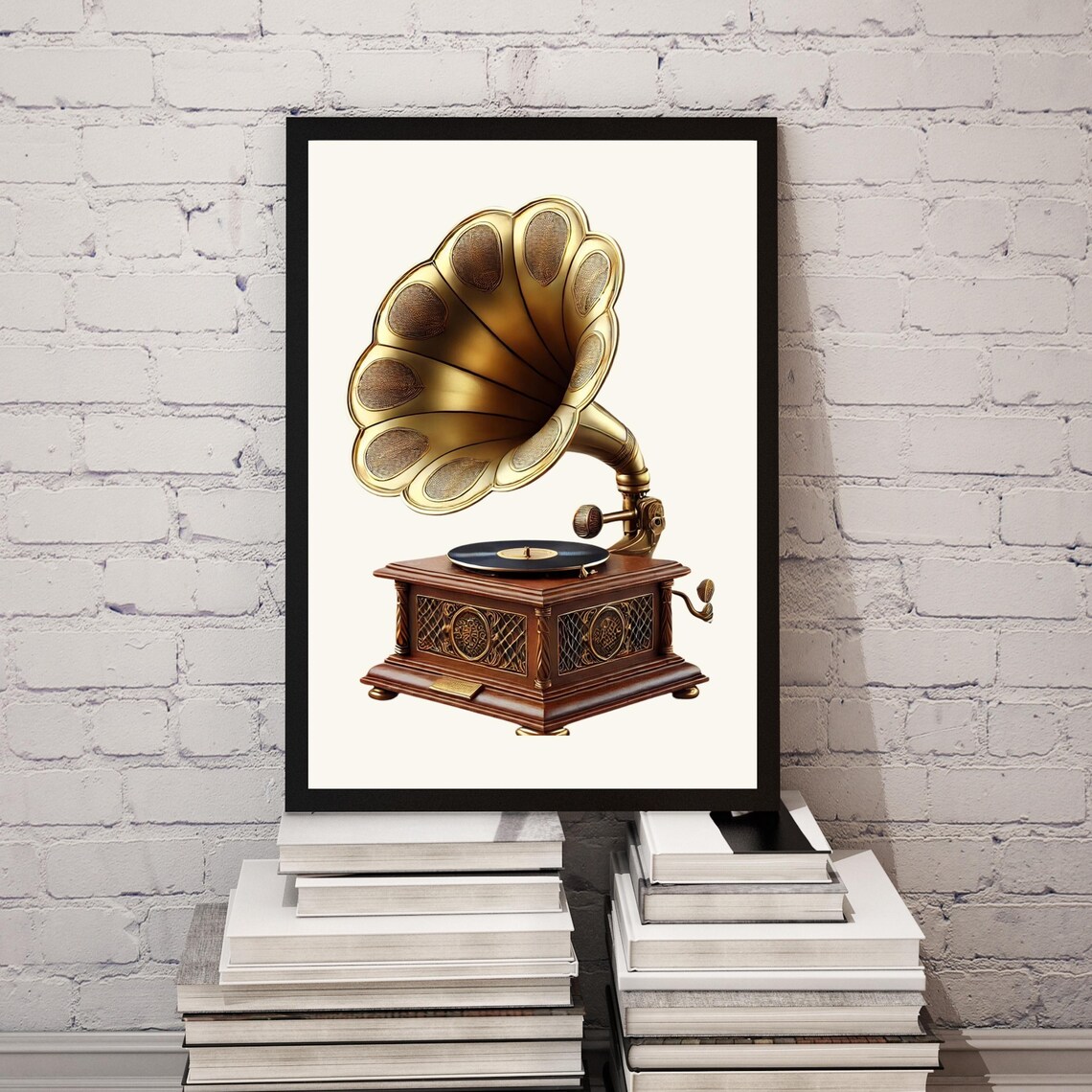 Vintage Brass Horn Gramophone Retro Music Room Gallery Poster - Image 6