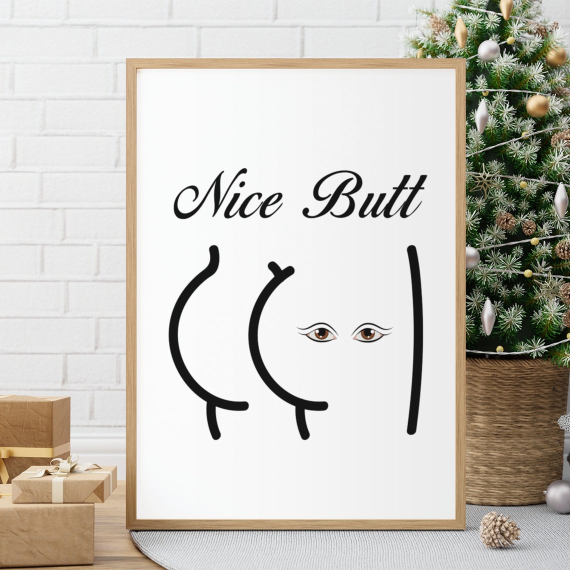 Nice Butt Black Script Minimalist Line Art Cheeky Humor Poster