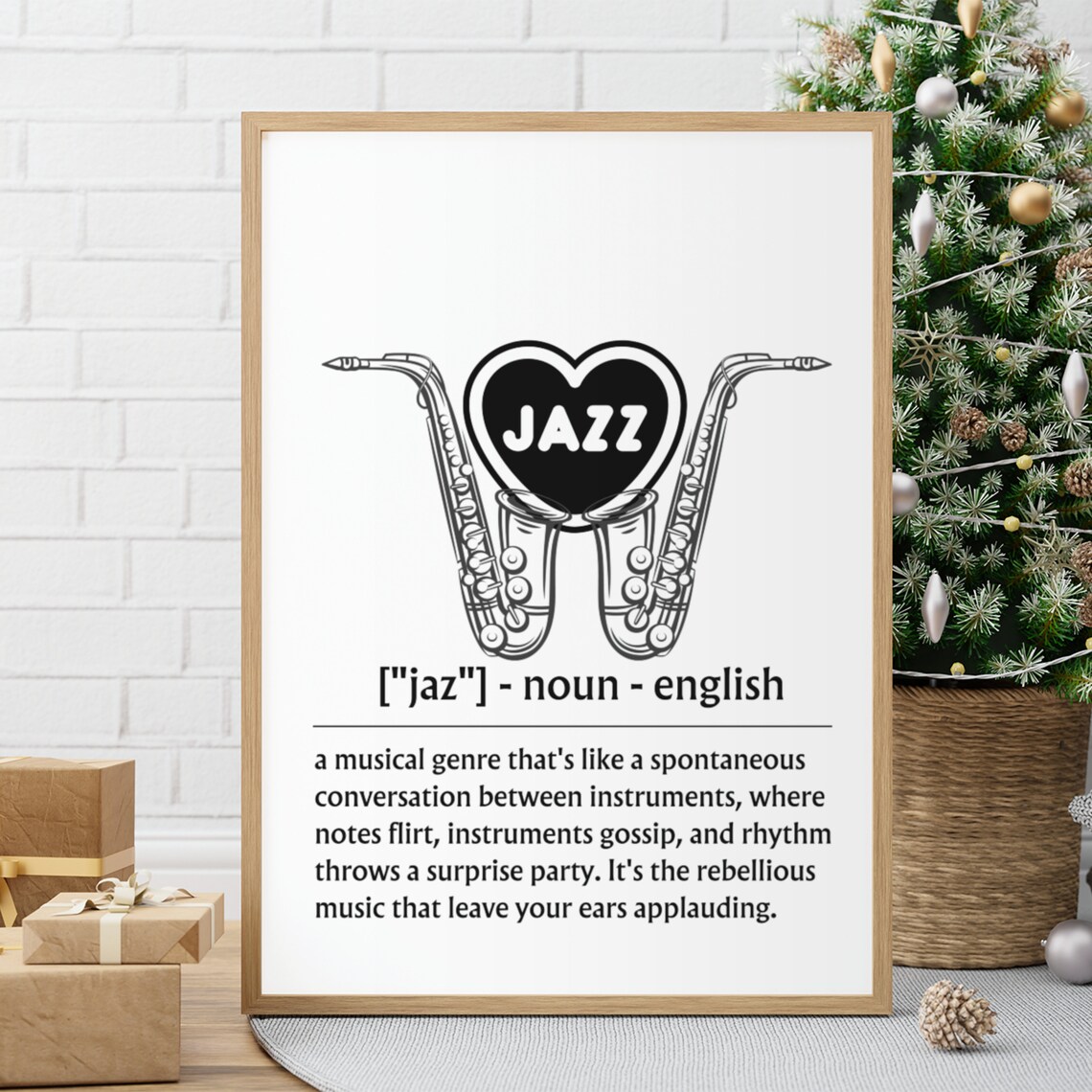 Jazz Definition Saxophone Music Lover Heart Musical Typography Poster - Image 7