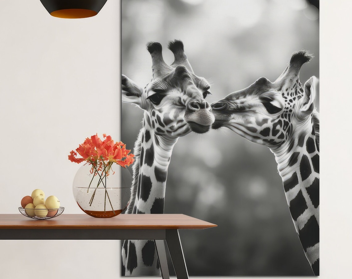 Cute Giraffe Couple Kissing Animal Poster - Image 3