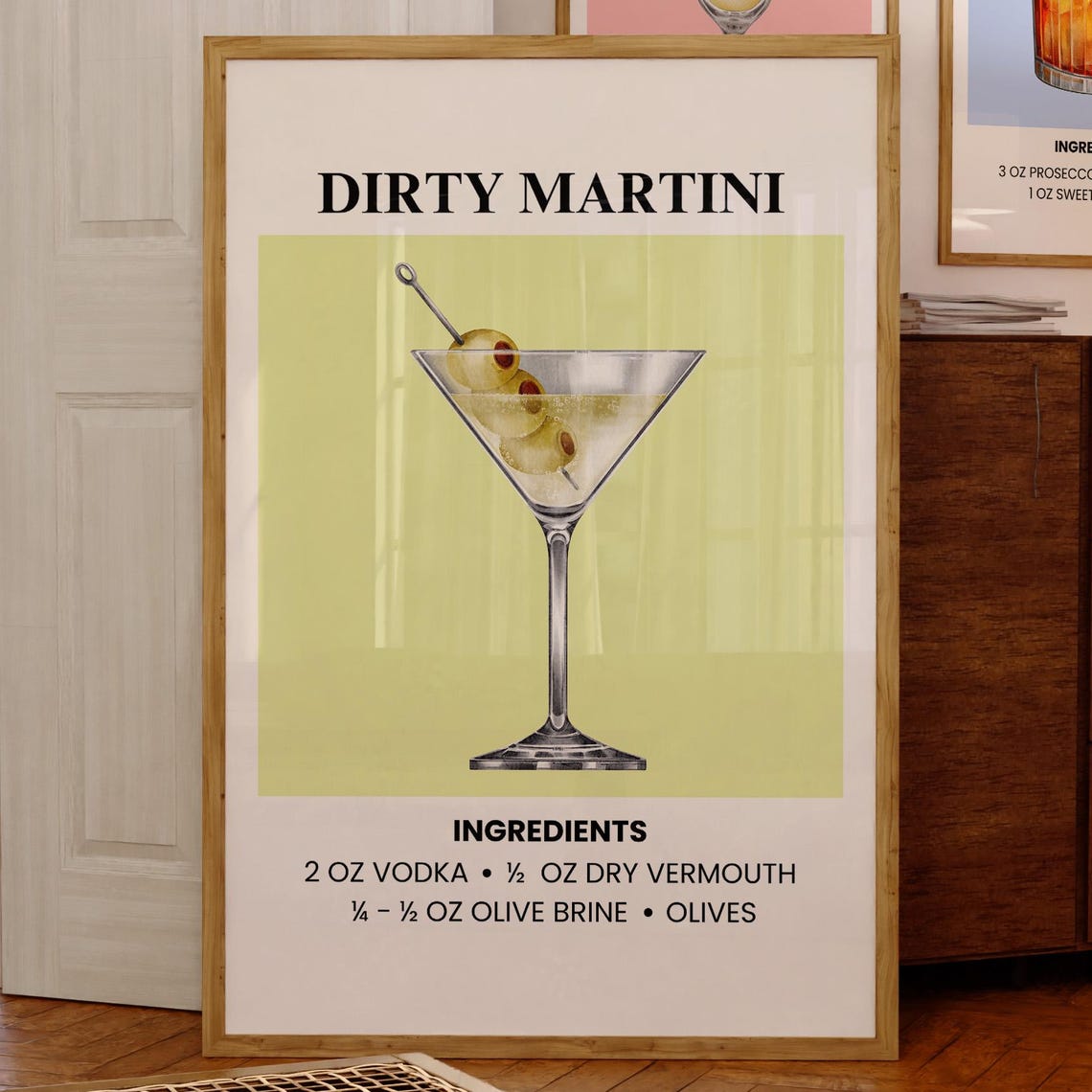 Dirty Martini Cocktail Recipe Olive Classic Bar Decor Poster