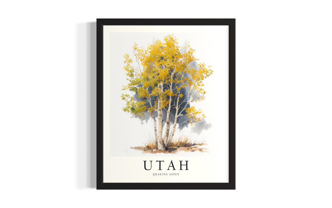 Utah Quaking Aspen Tree Watercolor Botanical Wall Decor Poster