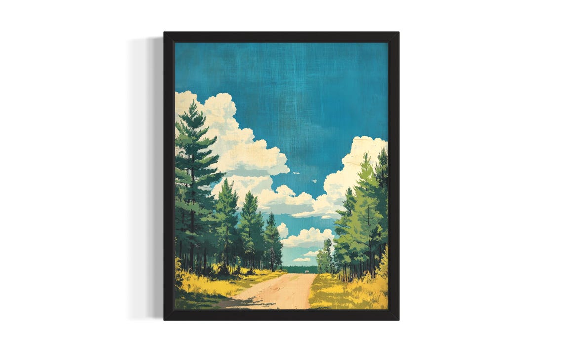 Minnesota Pine Forest Dirt Road Big Sky Painting Travel Poster