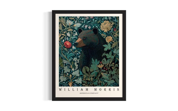 Black Bear William Morris Animal Poster Art Print Living Room Wall Original Painting Artwork Decor