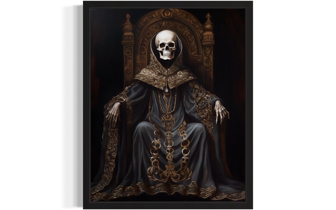 Skeleton King On A Throne In Royal Robes Dark Fantasy Art Poster