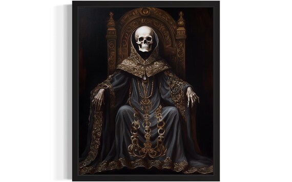 Skeleton King On A Throne In Royal Robes Dark Fantasy Art Poster